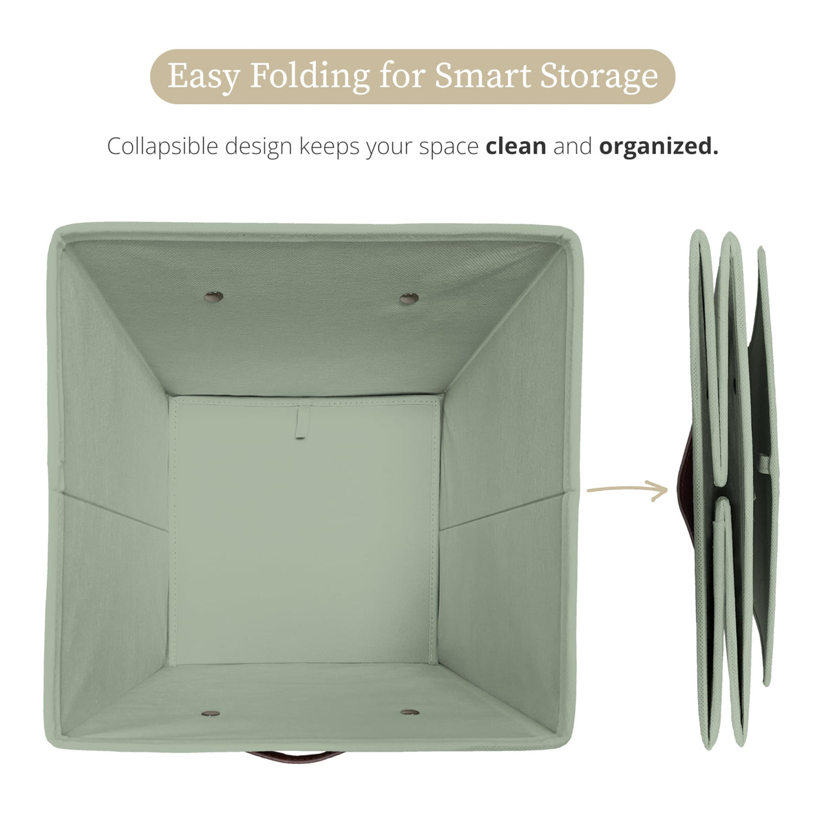 DECOMOMO sage green basket on a shelf shows Kallax compatibility.