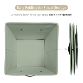 DECOMOMO sage green basket on a shelf shows Kallax compatibility.
