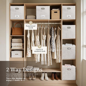 DECOMOMO collapsible felt bin shown on a shelf for organization