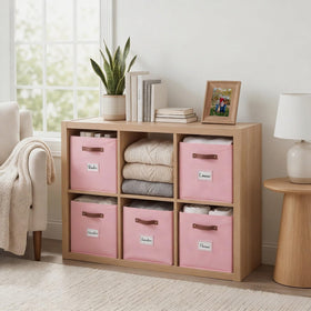 DECOMOMO pink storage bin with a sturdy side handle for lifting.