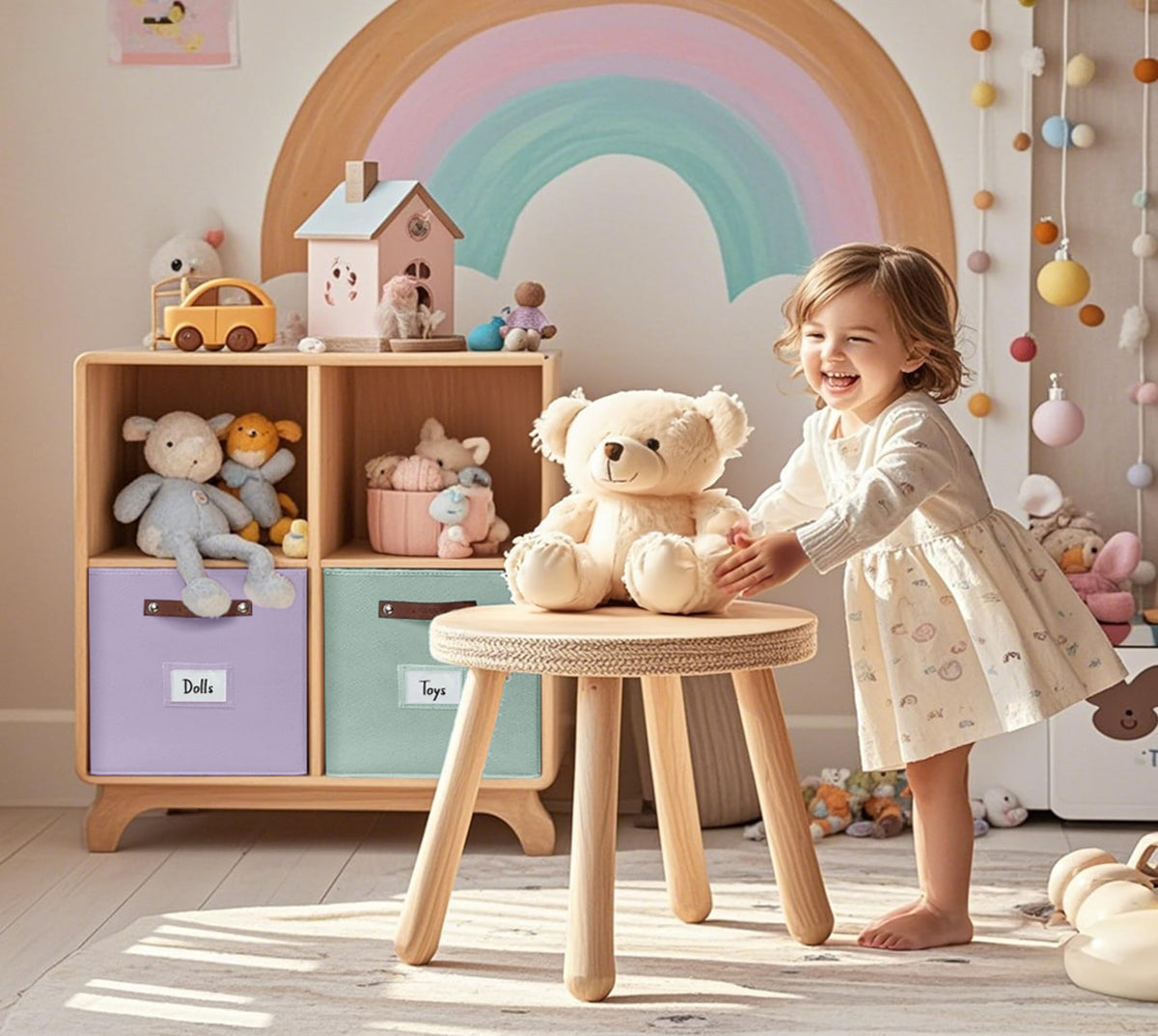 DECOMOMO rainbow storage bin fits IKEA Kallax shelf perfectly