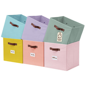 DECOMOMO rainbow storage bin on shelf showing vibrant color for quick item finding