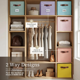 DECOMOMO rainbow storage bin stacked demonstrating space-saving multi-pack