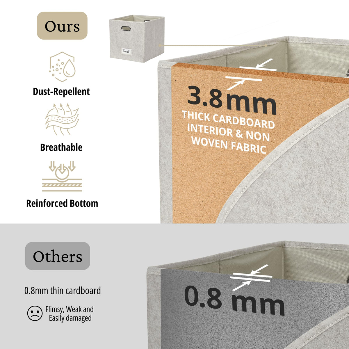 DECOMOMO stackable storage bins arranged neatly on a shelf