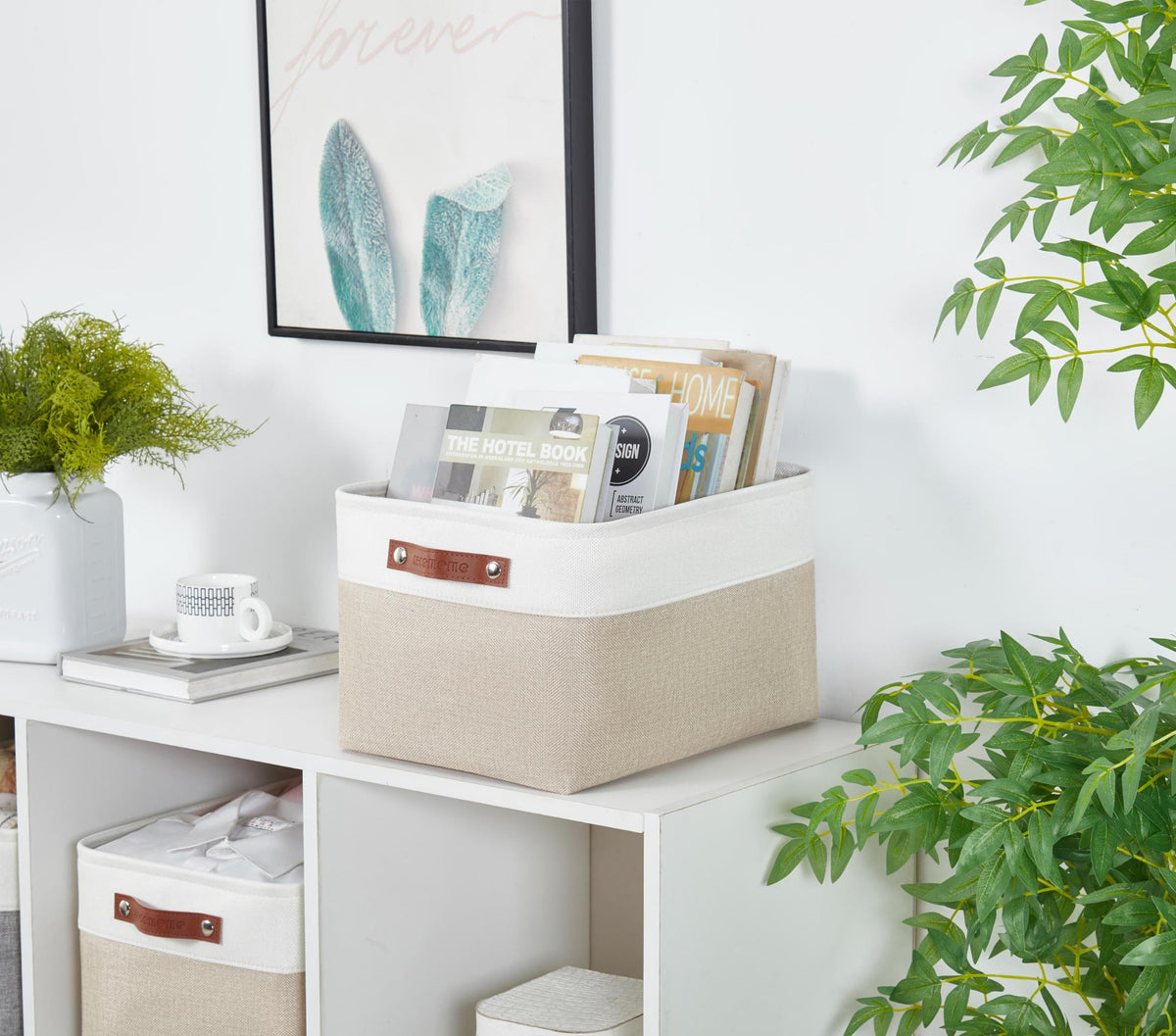 DECOMOMO three-pack storage bins stacked neatly for space-saving organization.