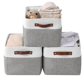 DECOMOMO large grey-white storage bin 3-pack on shelf for organized spaces.