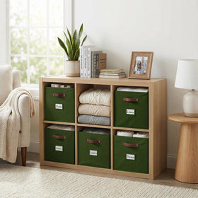 DECOMOMO storage bin olive green dual handles for easy lifting