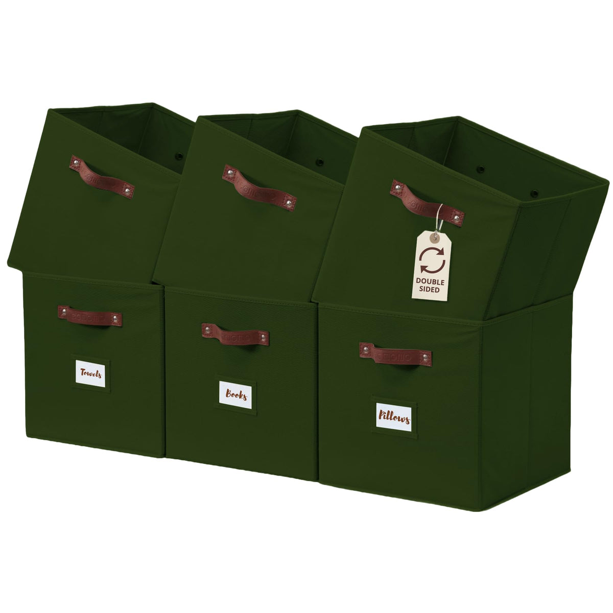 DECOMOMO storage bin olive green with front label for easy categorization