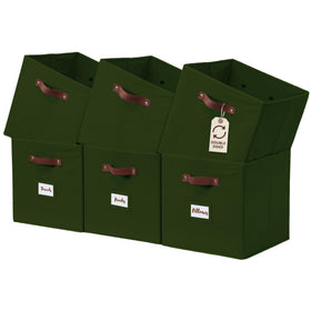 DECOMOMO storage bin olive green with front label for easy categorization