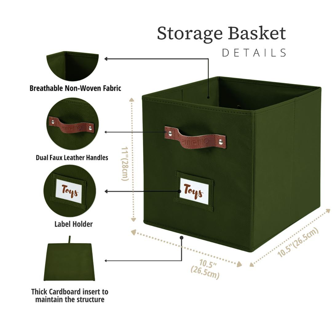 DECOMOMO storage bin olive green on shelf showing tidy organization