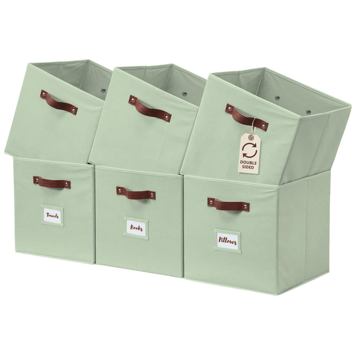 DECOMOMO sage green storage bin front label for easy organization