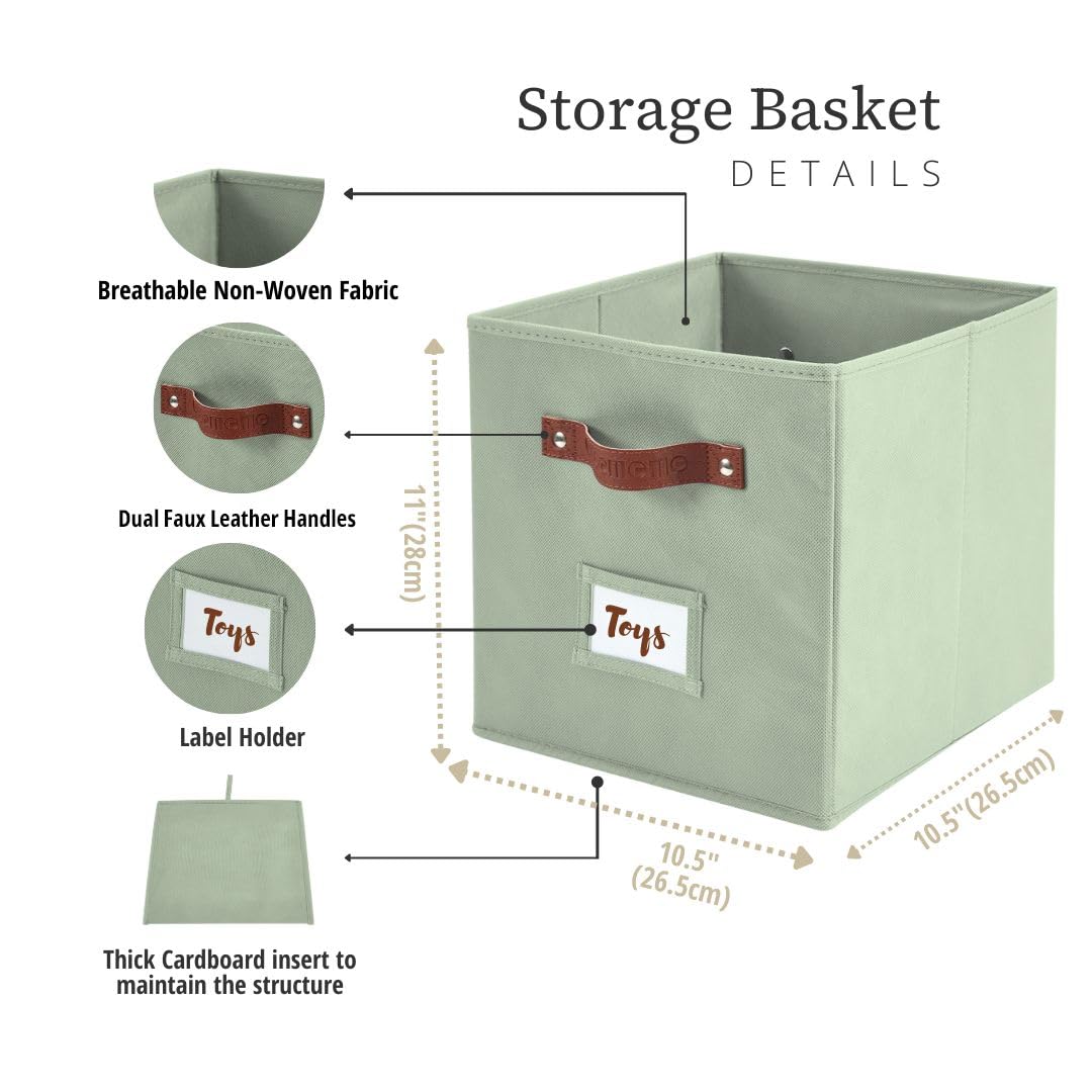 DECOMOMO sage green storage bin label holder on back for quick identification