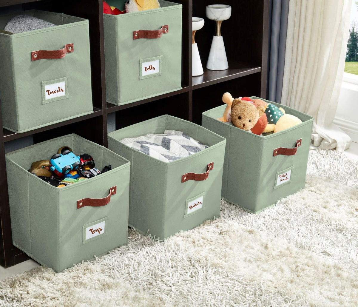 DECOMOMO sage green storage bin easy-care fabric for dorms
