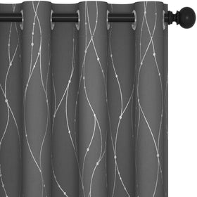 Deconovo blackout curtains grey foil print 52x84 panel for privacy and light control