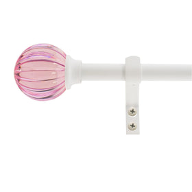 Decopolitan fluted ball rod pink on a window, adding elegant color and support for curtains.