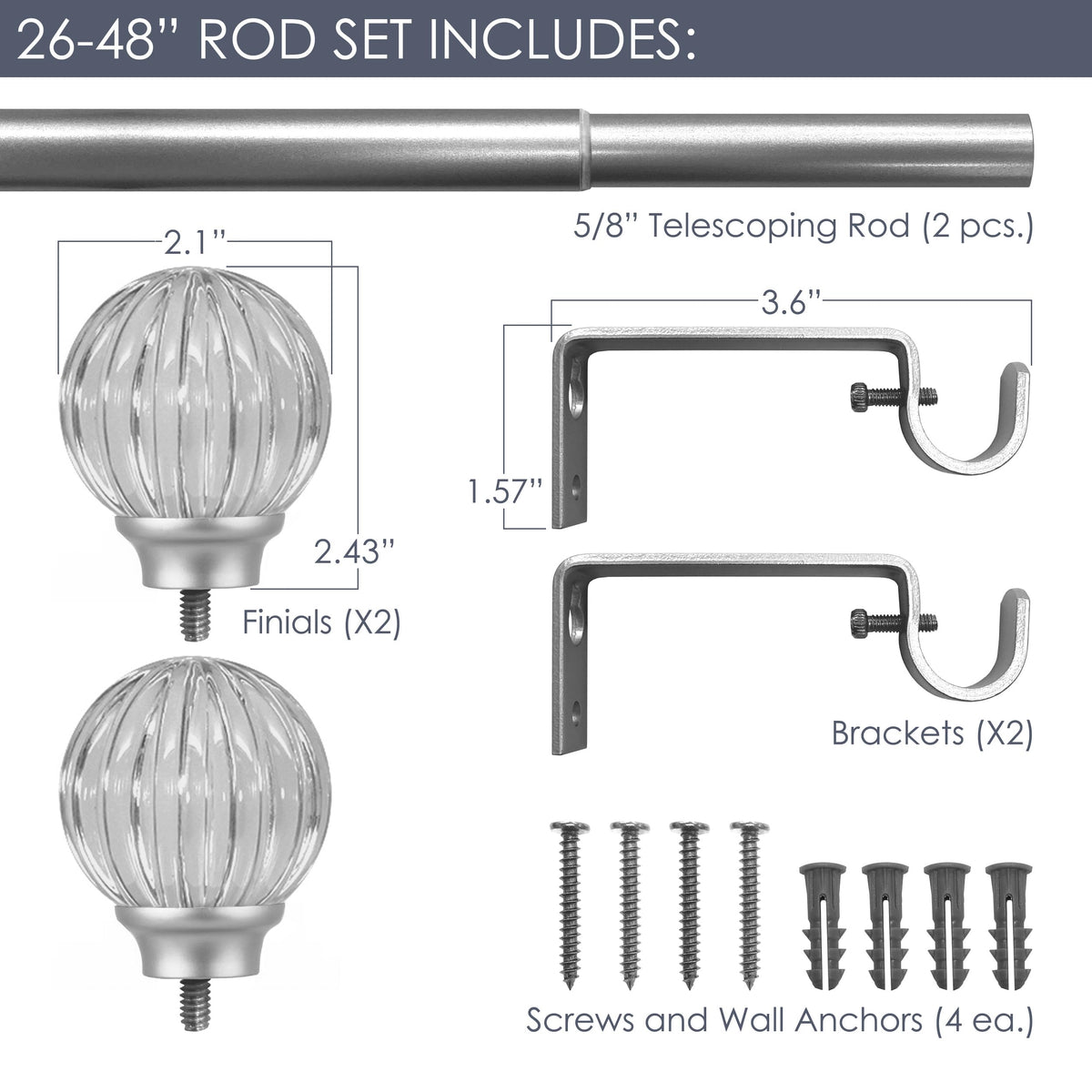 Decopolitan pink telescoping rod extended shows adjustable fit for 26 to 48 inches.