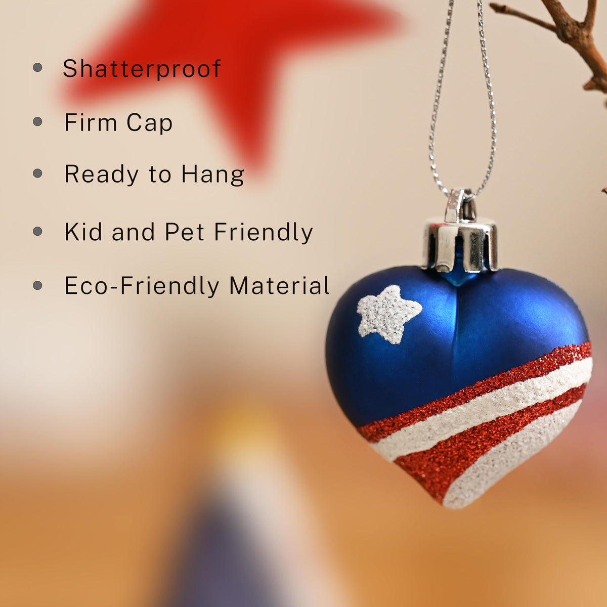 Decor by Hannah lightweight patriotic ornament set that won’t weigh trees