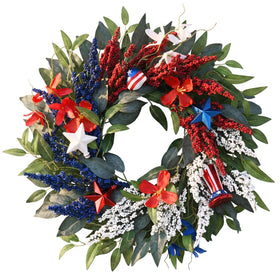 Decor by Hannah patriotic wreath on front door adds seasonal curb appeal
