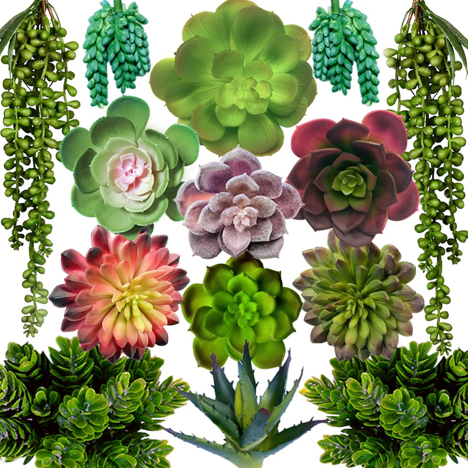 DECOROUS artificial succulents 14-pack unpotted, versatile decor option for shelves and desktops