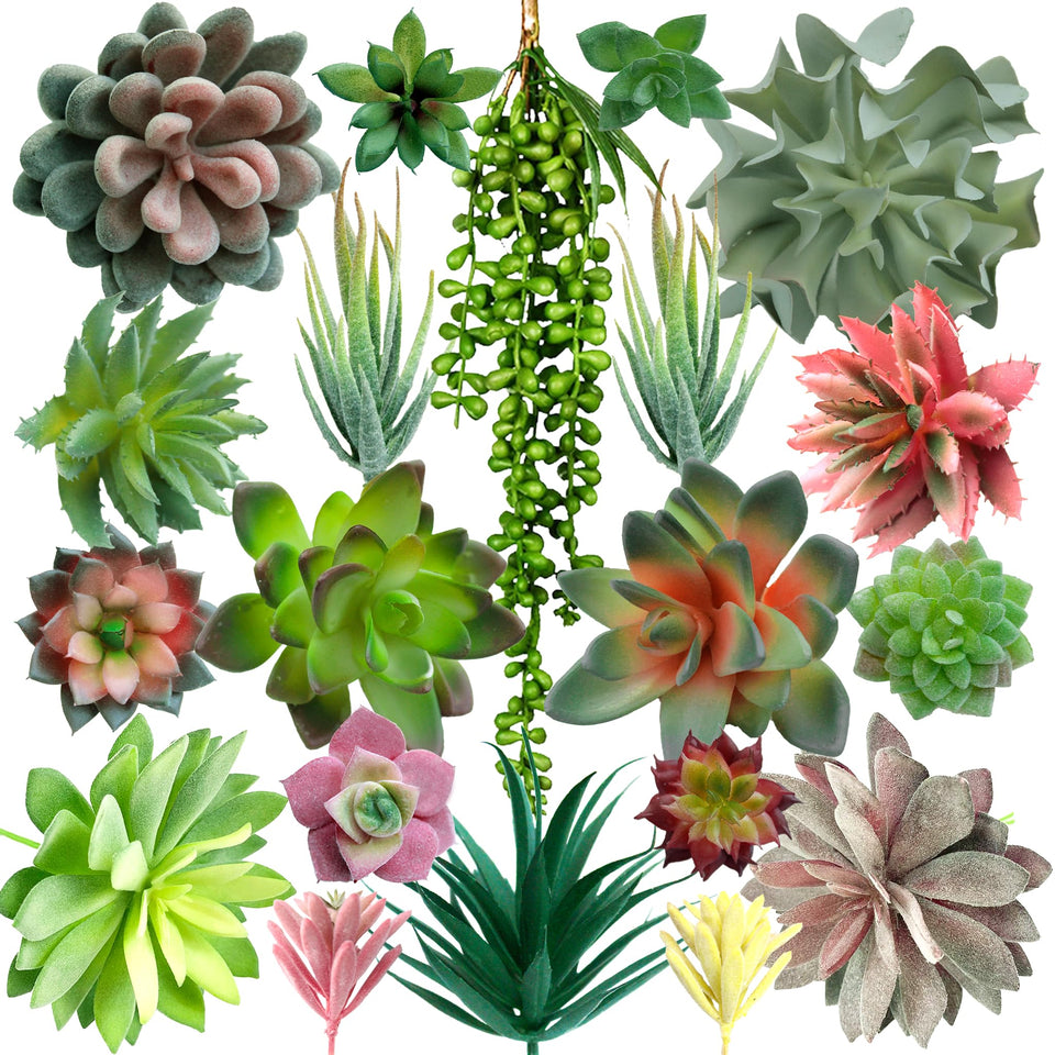DECOROUS fake succulents unpotted 20-pack with realistic textures for effortless décor.