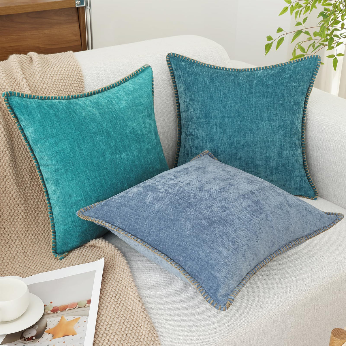 decorUhome chic 18x18 cushion cover for bed and sofa blue