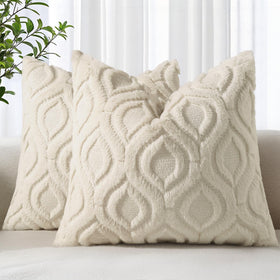 decorUhome 20x20 beige pillow cover with plush faux wool front for cozy living rooms.