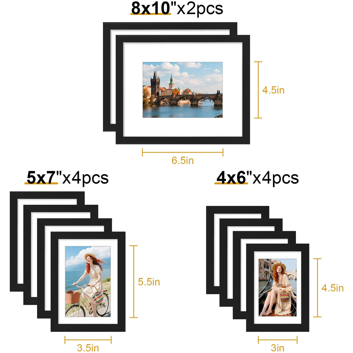 decorUhome 4x6 to 3.5x5 matted frames suit compact displays.