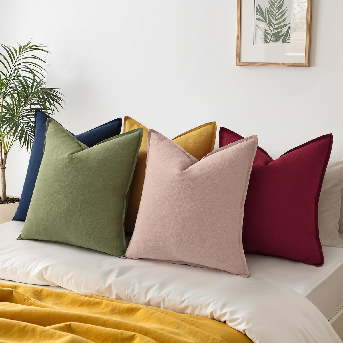 decoruhome navy linen pillow cover in a bedroom creates a calm vibe