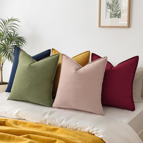 decoruhome navy linen pillow cover in a bedroom creates a calm vibe
