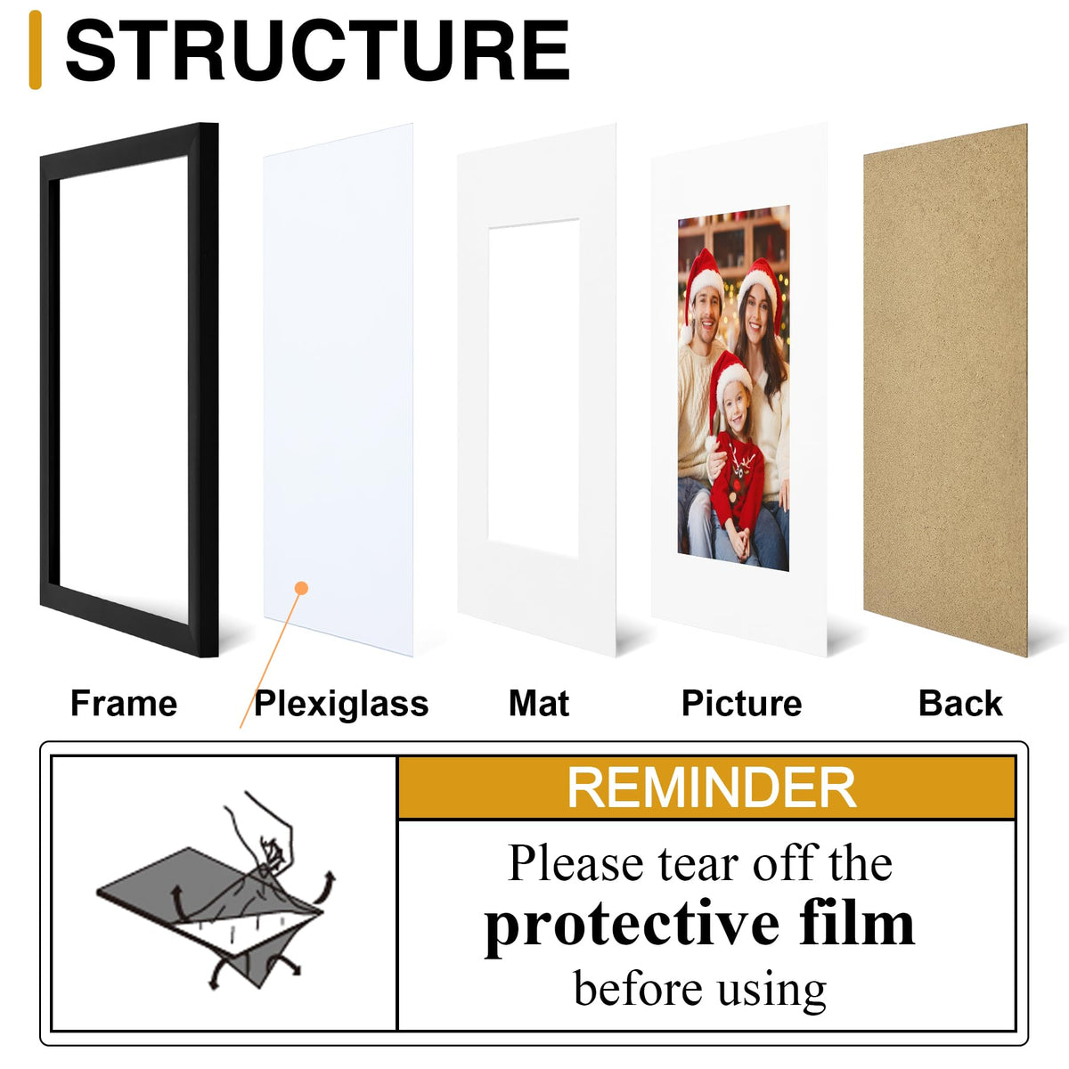 decorUhome black frame with mat option suits versatile displays.