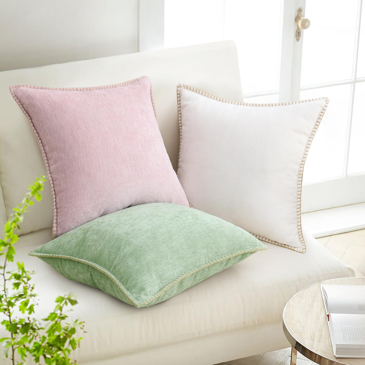 decorUhome blush pink pillow cover highlights stitched edge detail for chic decor