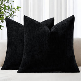 DecorUhome chenille black pillow cover front view shows plush softness.
