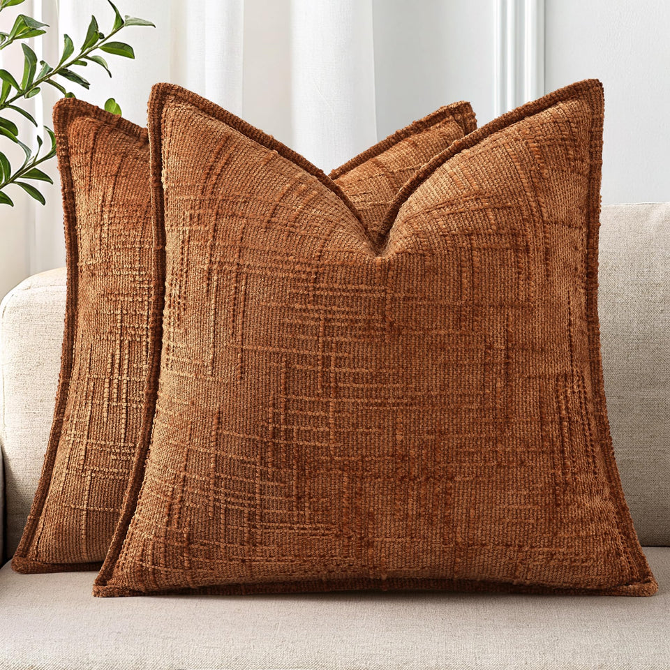 decorUhome chenille fall pillow cover front view shows plush texture for cozy seating