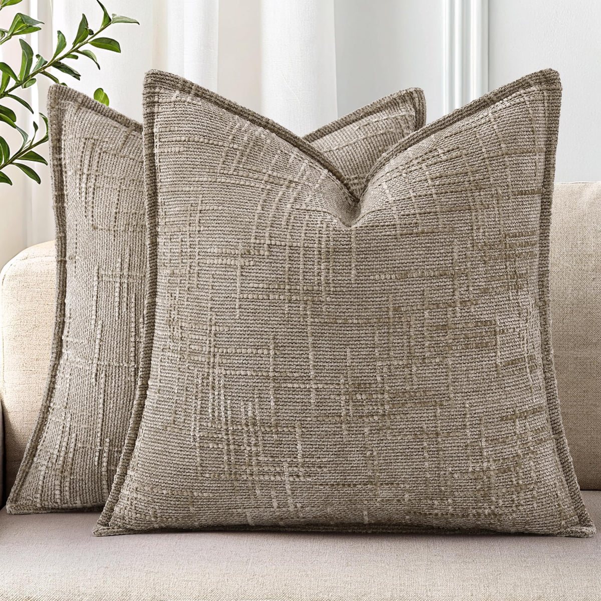 decorUhome chenille texture on 18x18 pillow cover enhances cozy living room feel.