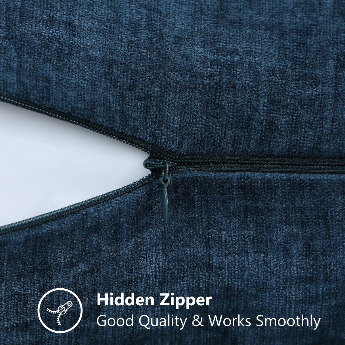 DecorUhome chenille navy blue 18x18 hidden zipper for smooth changes.