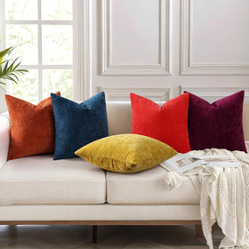DecorUhome chenille navy blue 18x18 living room scene with cushions.