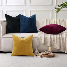 DecorUhome chenille navy blue 18x18 texture detail reveals plush fabric.
