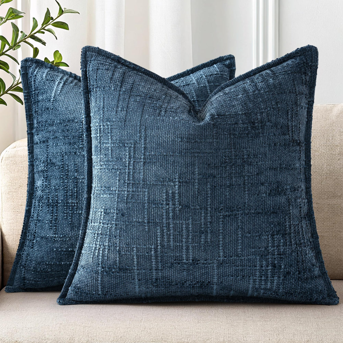 decorUhome chenille pillow cover navy front view highlights plush texture for cozy living room decor