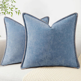 decorUhome chenille pillow cover blue front view for cozy living room