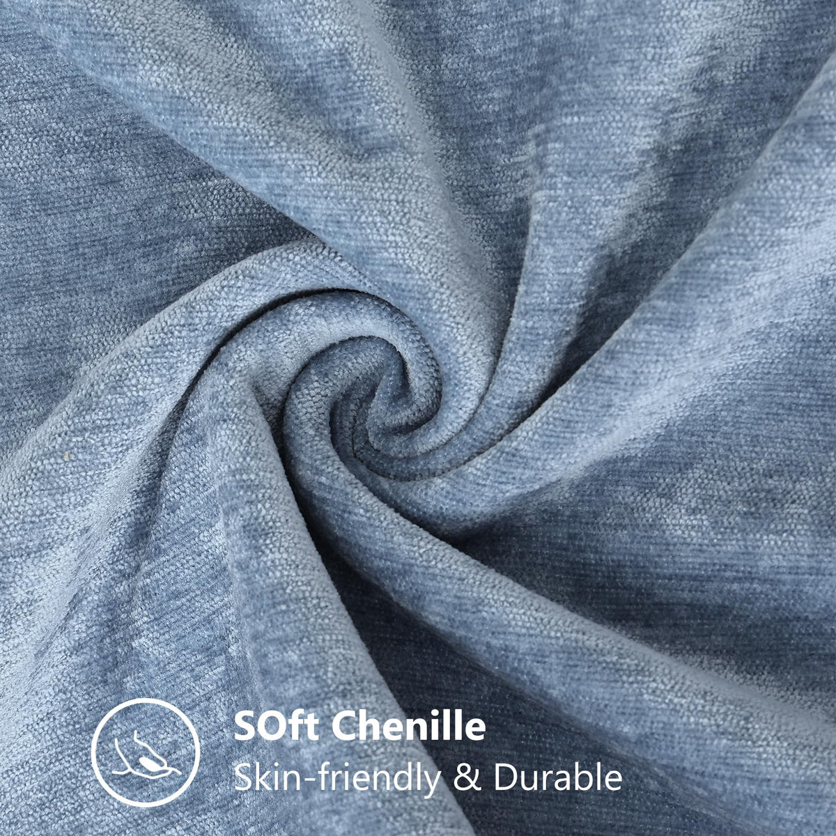 decorUhome chenille pillow cover stitch edge blue close up detail