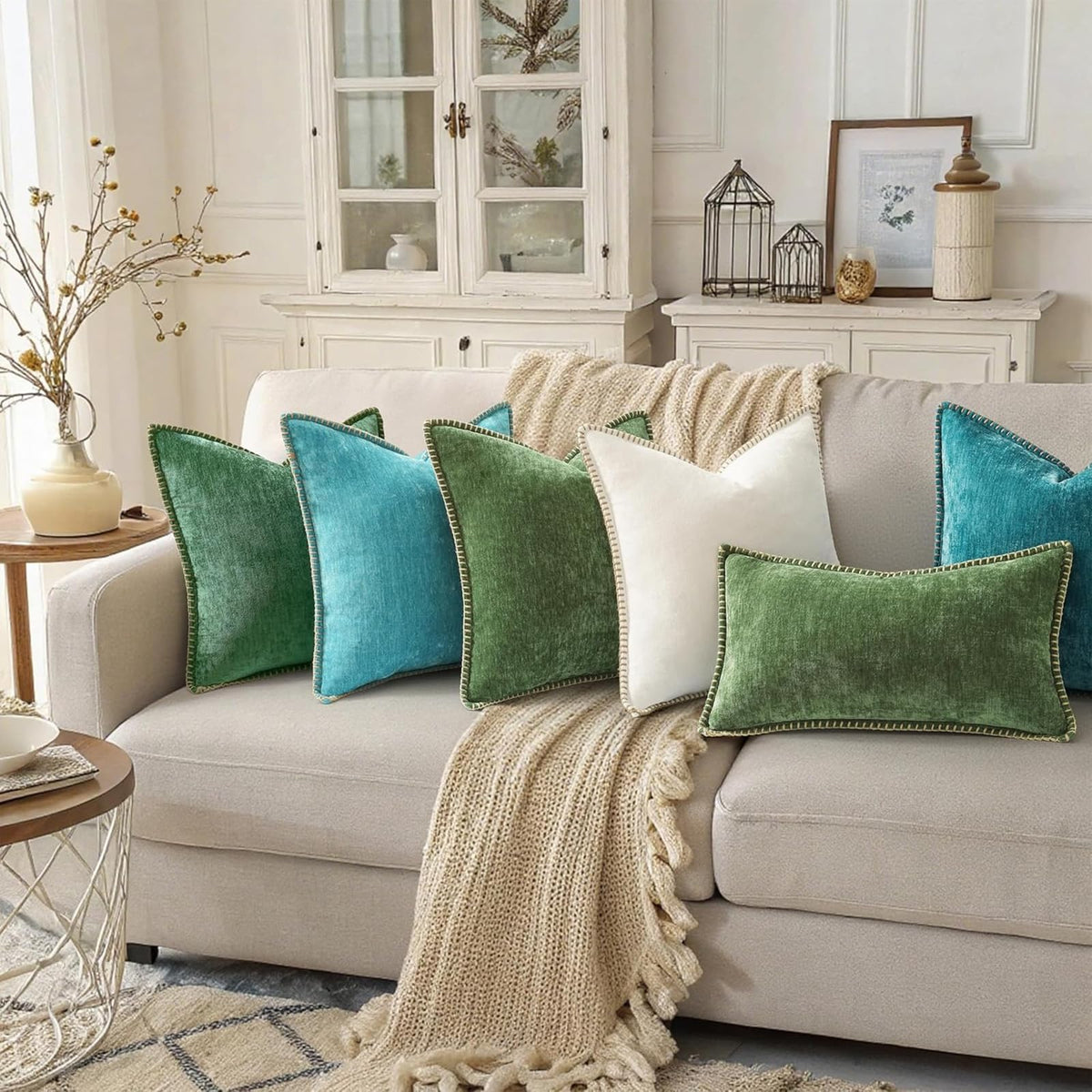 DecorUhome forest green pillow cover back view with hidden zipper