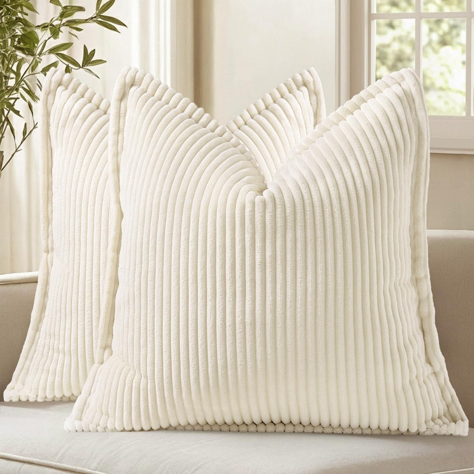 decorUhome corduroy cream white euro sham with flange stripe texture for cozy living room decor