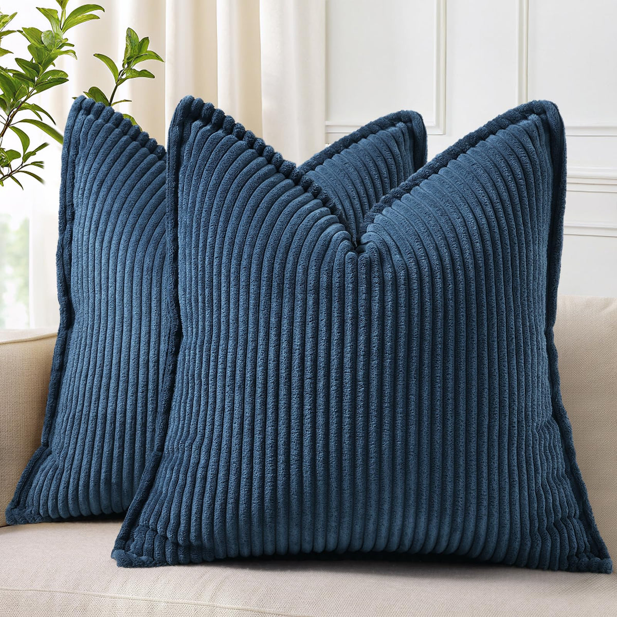 decorUhome corduroy navy 20x20 cover with stripes adds cozy farmhouse style