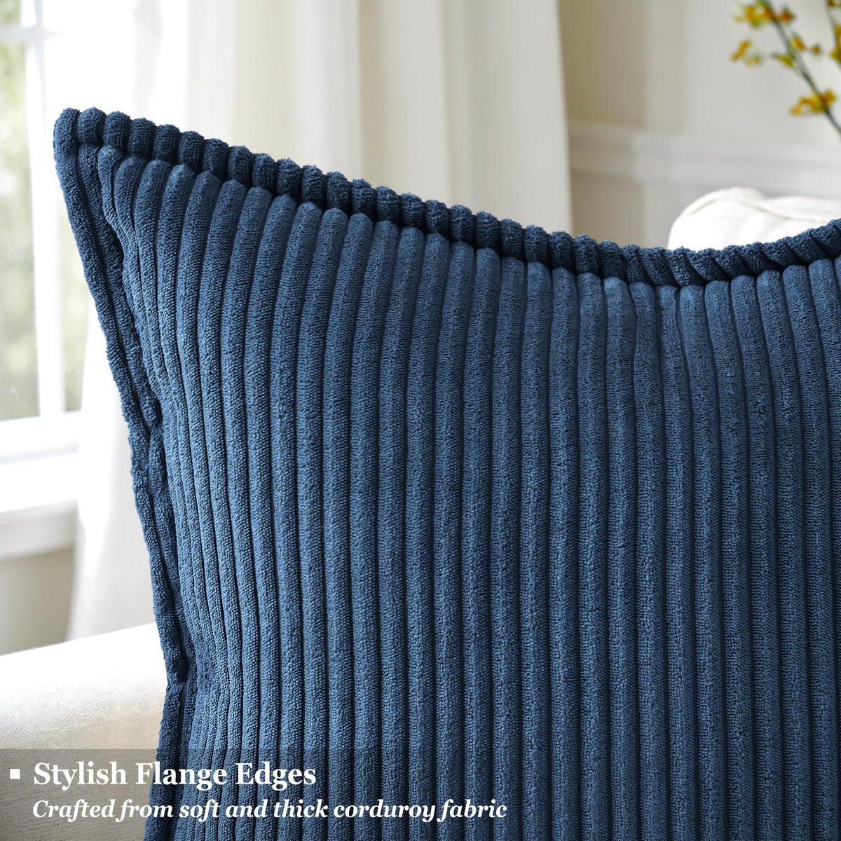 decorUhome navy corduroy pillow cover close-up texture for premium comfort