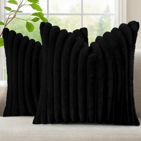 decorUhome Cozy faux fur pillow cover in black with plush texture for sofa decor.