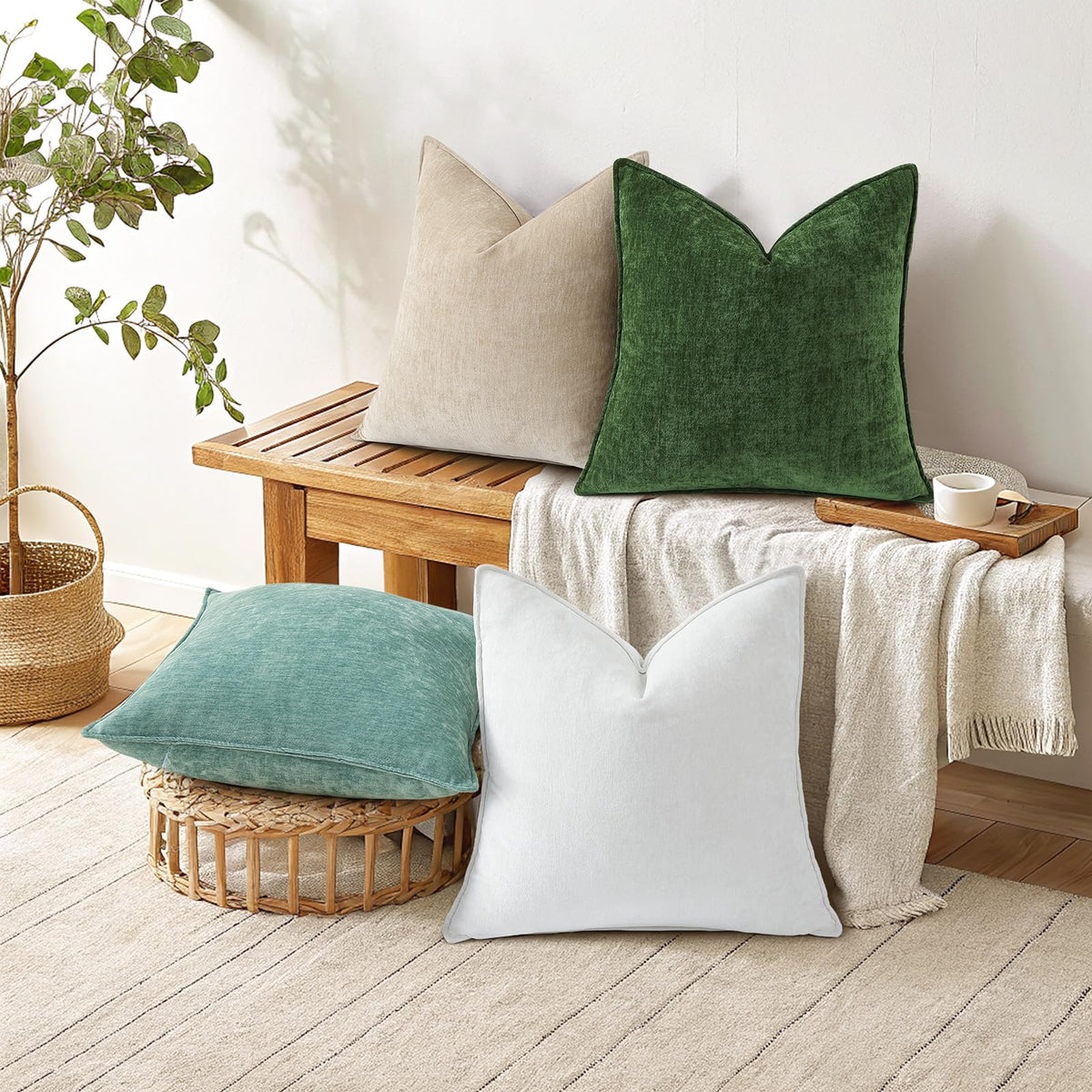 decorUhome cream white pillow covers coordinate with sofas, beds, and chairs