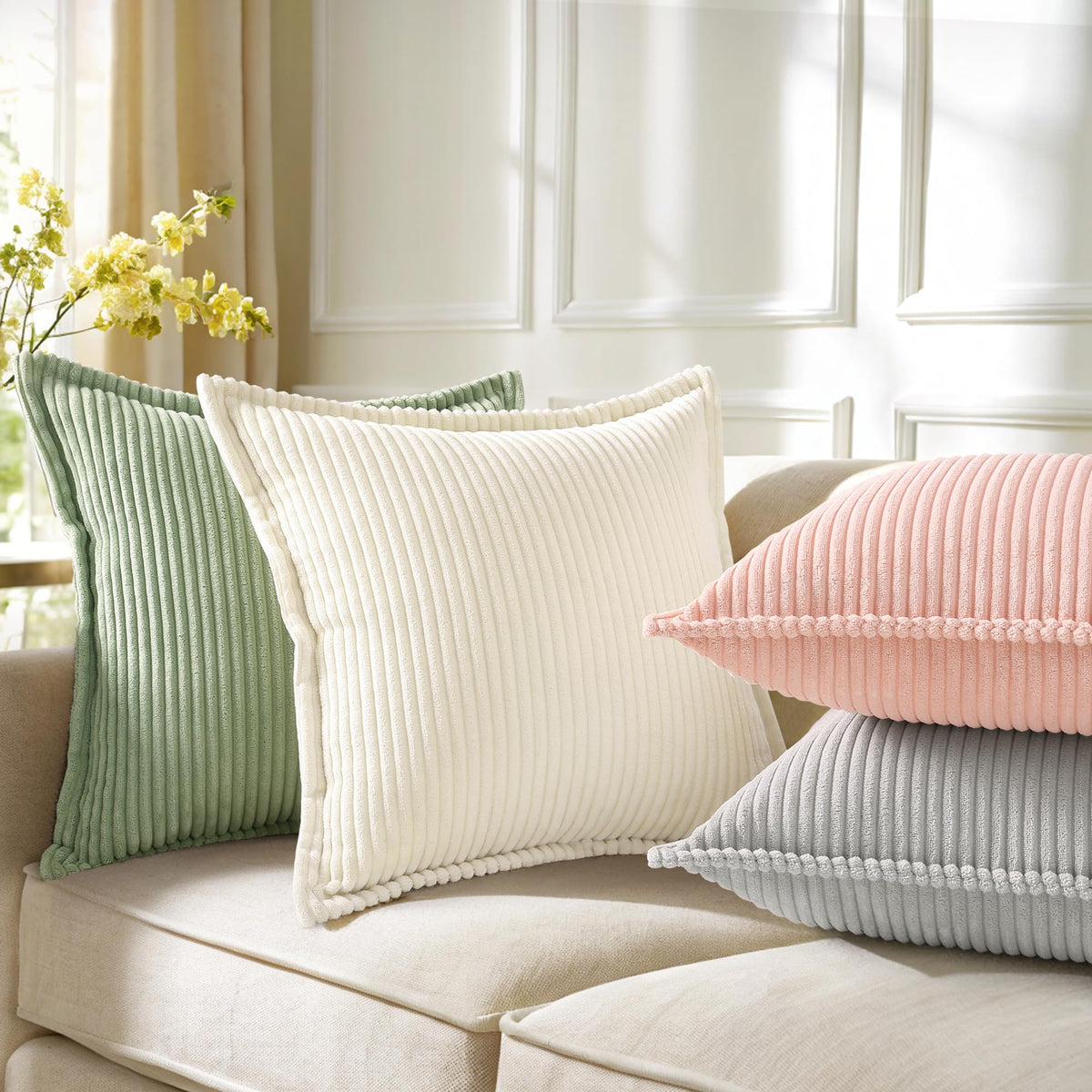 decorUhome 24x24 pillow cover in cream white tones fits multiple spaces.