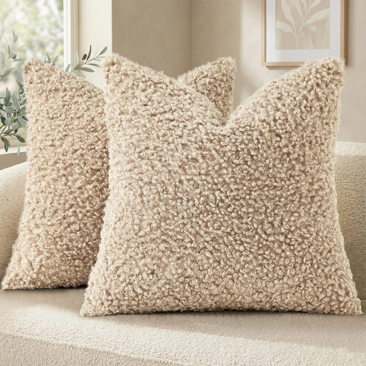 decorUhome faux fur sherpa pillow cover closeup showing plush texture for cozy spaces.