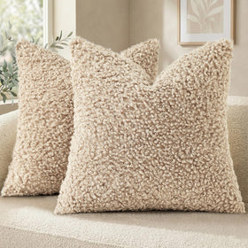 decorUhome faux fur sherpa pillow cover closeup showing plush texture for cozy spaces.