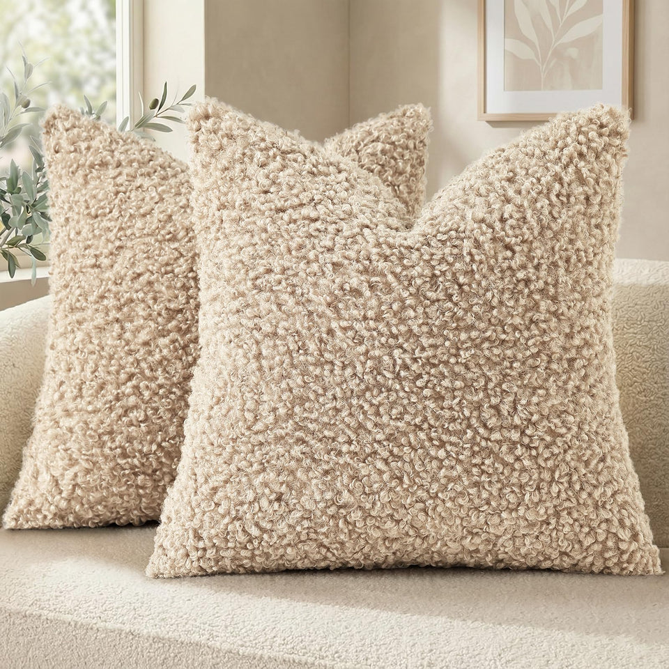 decorUhome faux fur sherpa pillow cover closeup showing plush texture for cozy spaces.